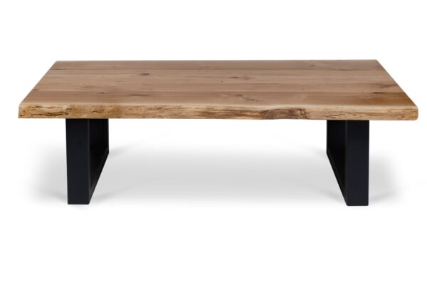 שולחן סלון גזום אלון | שולחן מלבני | אלגנטי ויוקרתי | עץ מלא בגוון טבעי | רגלי מתכת שחורות עבות