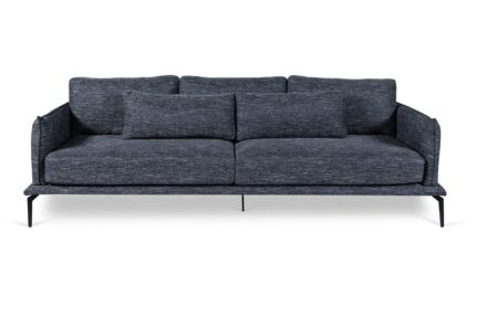 ספה תלת מושבית מרופדת | חוטים בגווני לבן ואפור כהה | רגלי מתכת |