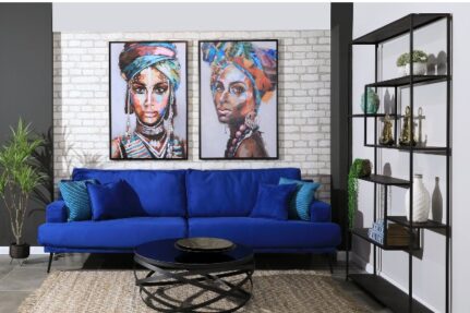 ספה בד קטיפה כחול | משענת רחבה ונוחה | ספה אלגנטית